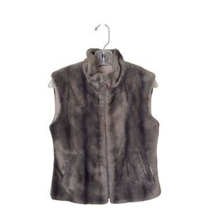 Vintage Earl Rutenberg Cynthia‎ Gray Faux Fur Vest Full Zip Small With Po…